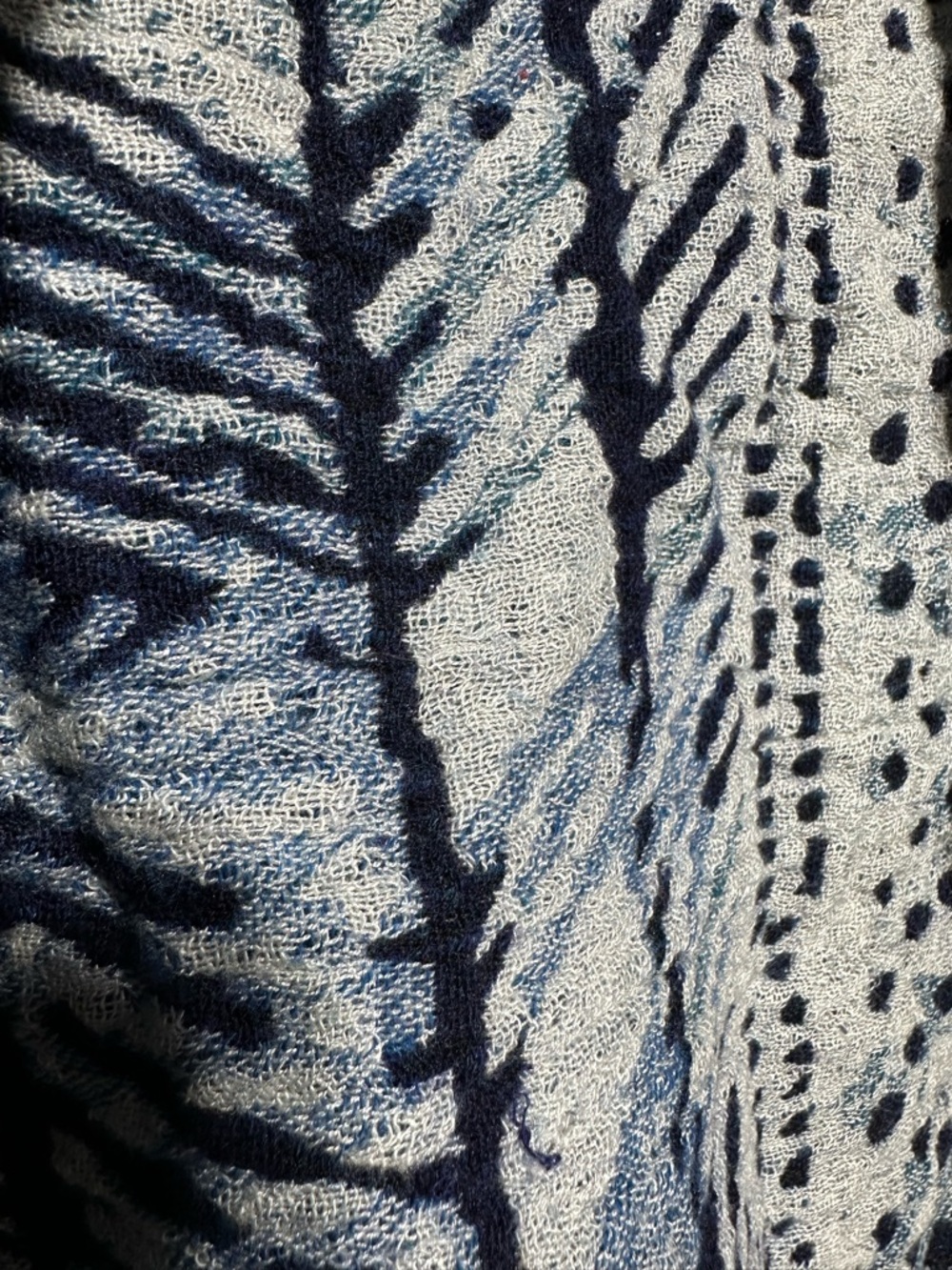 WILFRED Wool Scarf Tribal Indigo Boho Coastal Minimalist Fringe - Picture 5 of 7